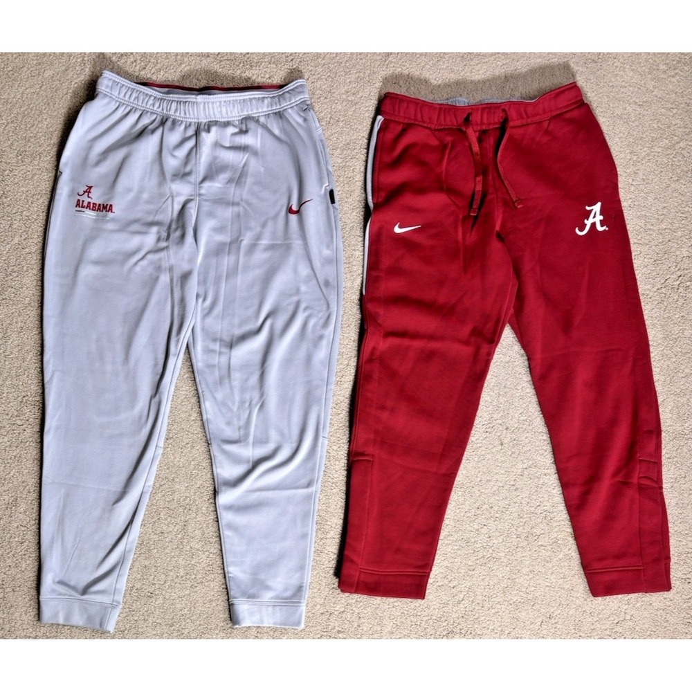 Nike Mens L Alabama Crimson Tide Red On Field & Gray Thermafit Pants LOT of 2